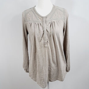 Lucky Brand Womens Gray Peasant Top Cotton Blouse Bohemian Sz Small
